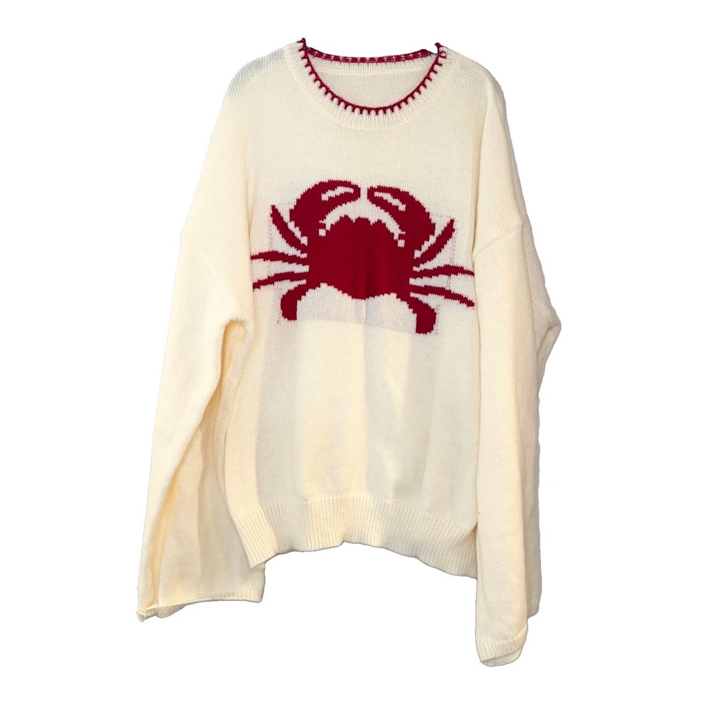 Red White Crab Crewneck Sweater Hamptons Nantucket Nautical Coastal Beach XXL